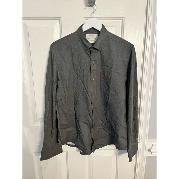 WKR Gray Green Mini Diamond Pattern Button Down The Reworked Shirt sz M - Picture 2 of 9